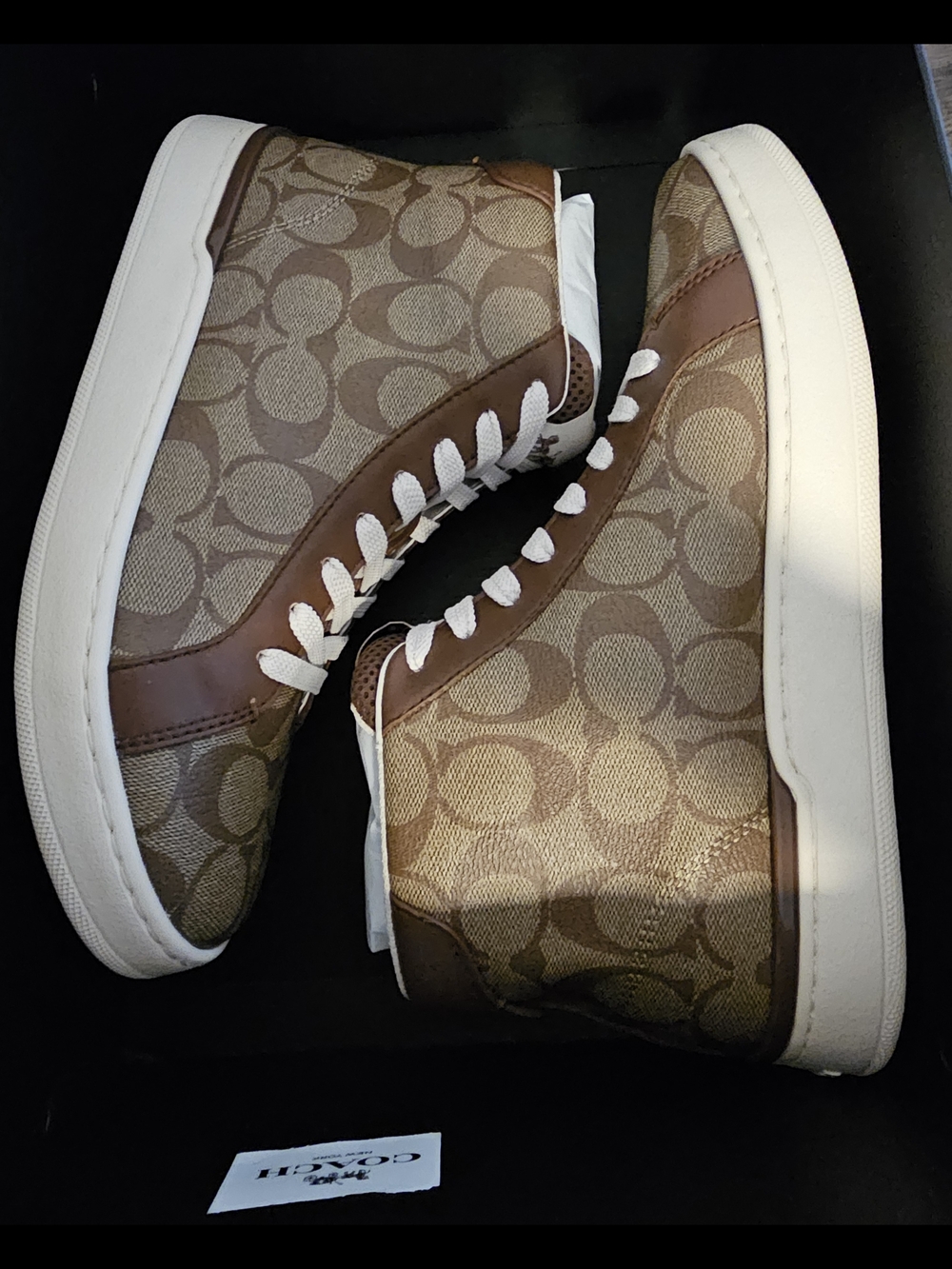 COACH Signature High Top Sneakers in Brown Logo Canvas